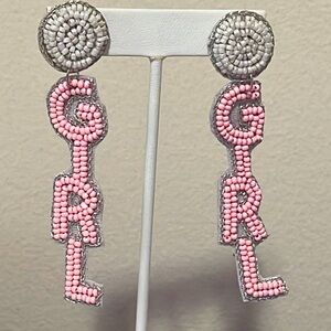 🎉💕 Baby Shower Gender Reveal Pink White Beaded GIRL Earrings
